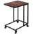 Springos® side table with black metal frame and brown wood top on wheels