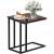 Springos® side table with black metal frame and brown wood top with flowers and cake on top