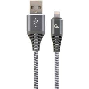 Cablu Lightning Gembird CC-USB2B-AMLM-2M-WB2, 2m, gri, împletit, calitate premium, încărcare rapidă, transfer de date - Cabluri de date