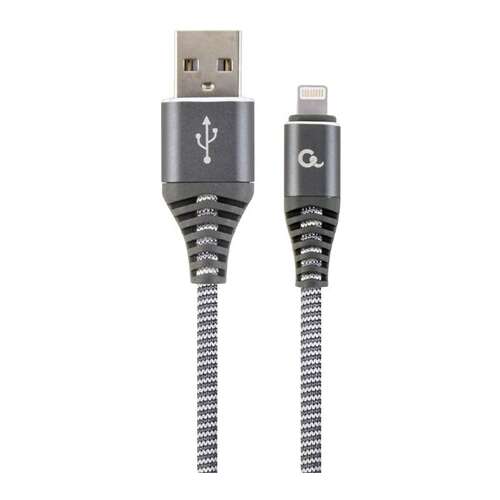 Gembird CC-USB2B-AMLM-2M-WB2 Lightning kábel, 2m, szürke, fonott, prémium minőség, gyors töltés, adatátvitel