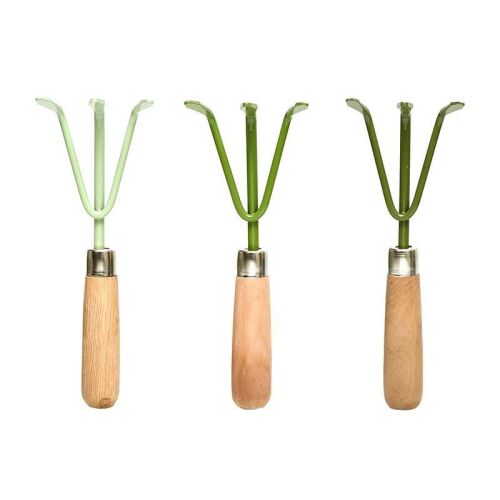 Fém kézi gereblye fa nyéllel, fűzöld (EL067-FZ) 123615153