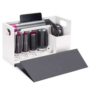 Maclean MC-478 Dyson Airwrap Styler Organizer, weiß, mit magnetischen Fächern und einem Telefonständer - Badezimmer-Zubehör