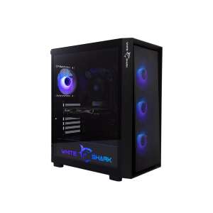 Carcasă de computer White Shark WARHEAD-3/B, negru, cu ventilatoare RGB, vedere înclinată - Carcase PC