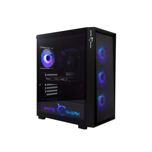 Carcasă de computer White Shark WARHEAD-3/B, negru, cu ventilatoare RGB, vedere înclinată