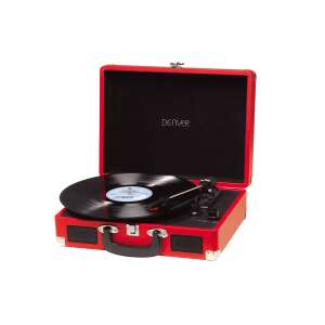 Denver VPL-120 Tragbarer Plattenspieler, rotes Kofferdesign, mit eingebauten Lautsprechern, USB-Aufnahme auf PC - Multimedia-Spieler