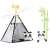 Nukido Kids Teepee Tent with Panda Pillows, Lights and Garland, Black and White, in a room setting