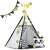 Nukido Kids Teepee Tent with Panda Pillows, Lights and Garland, Black and White, with close-up of details