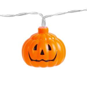 Ghirlandă LED cu dovleac pentru Halloween, 12 LED-uri, 2 metri lungime, funcționează cu baterii, lumină albă caldă - Decorațiuni de sezon