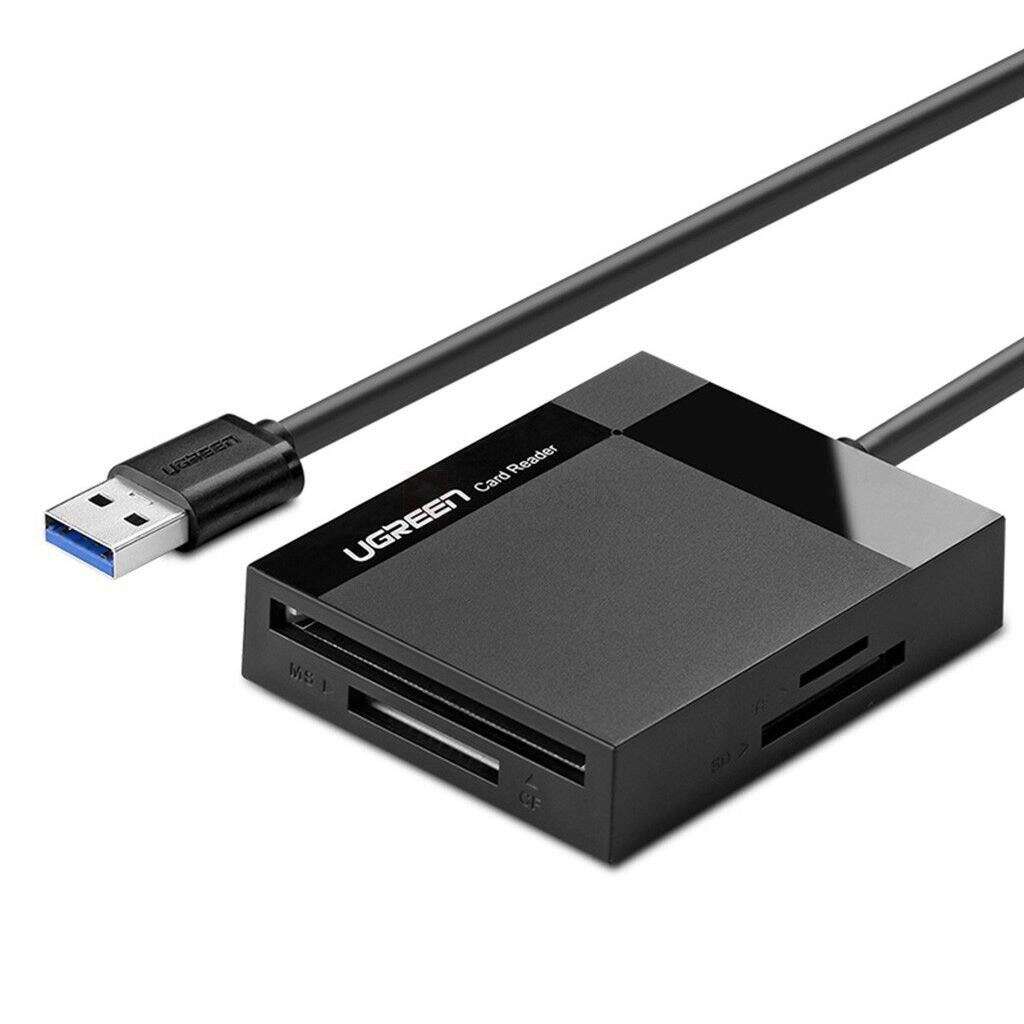 Ugreen czytnik kart pamięci SD/microSD / CF/MS z kablem USB 3.0 1m CR125 (czarny)
