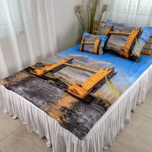 London Tower Bridge ágyneműszett ágyon, 7 részes paplanhuzat és párnahuzatok