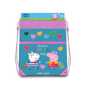 Peppa Malac tornazsák, kék és rózsaszín, szívekkel és Peppa Malac karakterekkel, another perfect day with you - Tornazsák