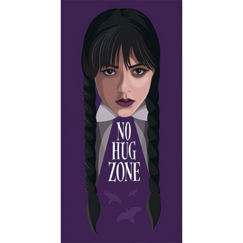 Wednesday Addams 'No Hug Zone' fürdőlepedő, lila háttér