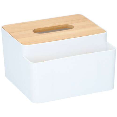 Alpina Bambusz Papírzsebkendő Tartó, Fehér Bambusz Fedővel, Papírzsebkendő Tartó, Szervező, Fürdőszoba Tároló