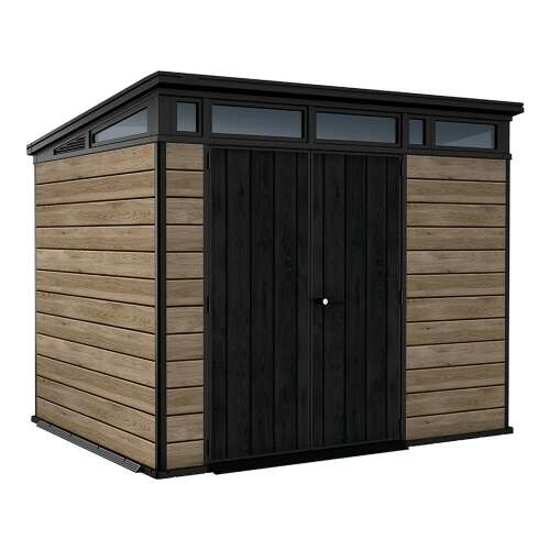 Keter Signature PENT 9X7 műanyag kerti ház kőrisfa színben, elülső nézet