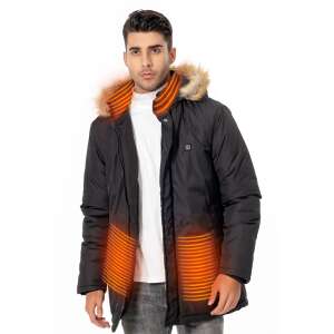 Dollcini heated men's jacket, black, with fur hood - Men's Clothing