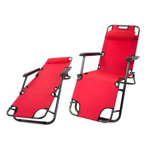 Red folding camping chair with pillow, 2 positions, for beach, garden, camping - Garden Chair