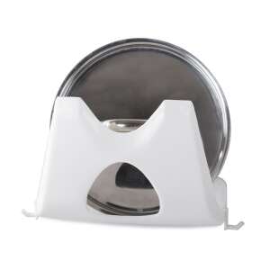 Biały uchwyt na pokrywki garnków z haczykami, widok z przodu - Przechowywanie i sortowanie