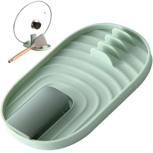 Suport verde din silicon pentru ustensile de bucătărie cu suport pentru capac, pentru linguri, spatule și capace de oală