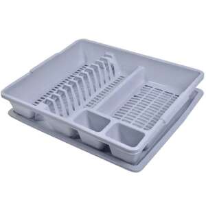 Gray plastic dish drainer with drip tray, 46 x 38 x 8 cm - Dish Rack