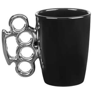 Black ceramic mug with silver knuckle duster handle, 400 ml - Serving