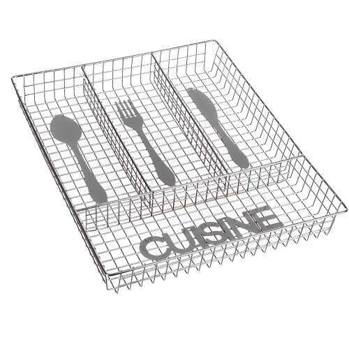 Cuisine evőeszköz tartó, ezüst, 32 x 26 x 4 cm, fém, 4 rekeszes - Evőeszköztartó