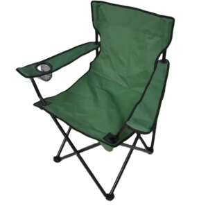 Green folding camping chair with cup holder, metal frame - Fishing Chair & Armchair