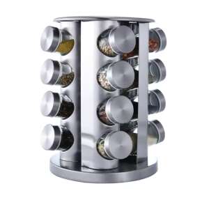 Rotating spice rack with 16 glass jars, stainless steel, 18 x 28 cm - Spice Rack