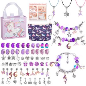 Pandora style jewelry making kit with unicorn gift bag, beads, charms, bracelets - Jewelry Making Kit