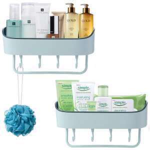 NeoHGS Shower Shelf Set, 2 piece bathroom shelf with hooks, turquoise blue, for storage, shampoo, soap, towel, bathroom accessories - Bathroom shelf unit