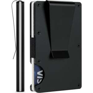 Portofel NeoHGS din aluminiu negru cu clemă pentru bani, tehnologie de blocare RFID, are loc pentru până la 12 carduri și bani - Accesorii pentru îmbrăcăminte