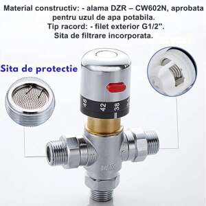 Termostatyczny zawór mieszający NeoHGS wykonany z mosiądzu, dopuszczony do użytku z wodą pitną, ze złączem zewnętrznym G1/2'' i wbudowanym filtrem - Instalacja wodna, gazowa i grzewcza