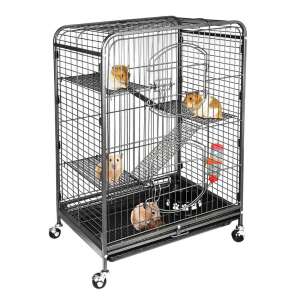 Timeless Tools Outdoor Rolling Small Animal Cage with 4 hamsters, 3 shelves, 2 ladders, a water bottle, and a food bowl - Rodent Care