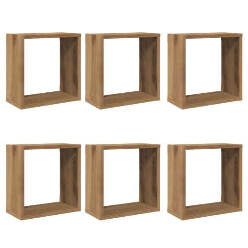 vidaXL 6 db kézműves tölgyszínű szerelt fa fali kockapolc, 30x15x30 cm