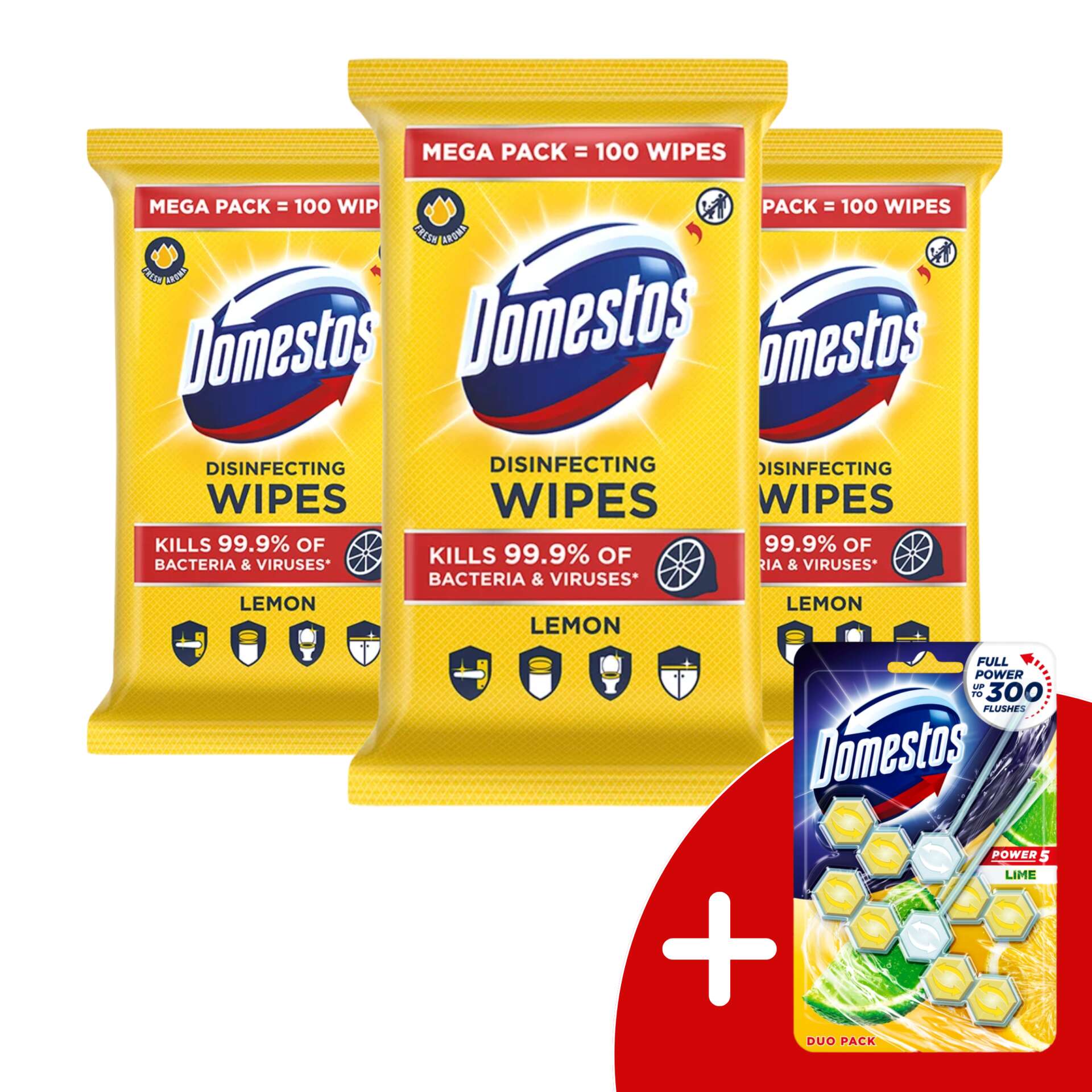 Domestos Higiénikus Törlőkendő Lemon 3x100db + Ajándék Domestos D...