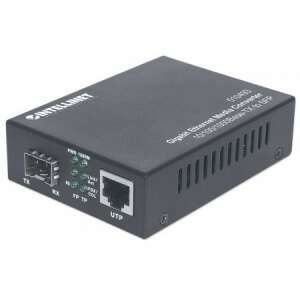 Intellinet 510493 Gigabit Ethernet Media Converter 1000 Mbps, schwarz, Vorderansicht - Intellinet