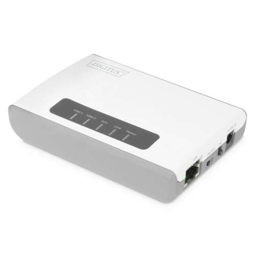 Digitus DN-13024 Server de rețea multifuncțional wireless USB 2.0 cu 2 porturi, alb, vedere din față
