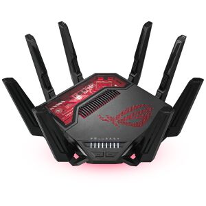 Prednji kutni pogled ASUS ROG Rapture GT-BE19000 Tri-Band WiFi usmjerivača - ASUS Wi-Fi Router, Adapter