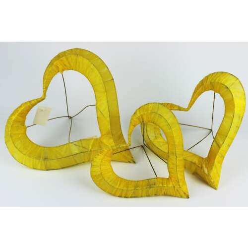 3 darabos sárga szív alakú drótkeretek, ideális virágdíszekhez vagy dekorációs célokra