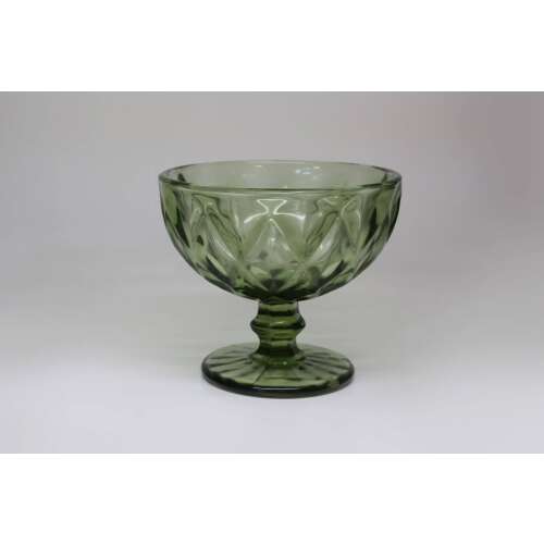 Elegáns Zöld Üveg Desszertpohár - Gyémánt Mintás - 6 db - 300ml