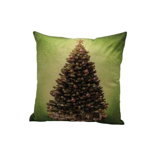 Zöld bársony karácsonyfa díszpárna, 45cm