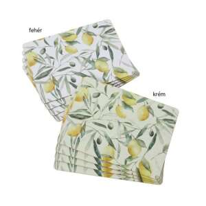 4 db-os parafa tányéralátét szett citromos-olivás mintával, 40x30cm, fehér és krém színben - Tányéralátét