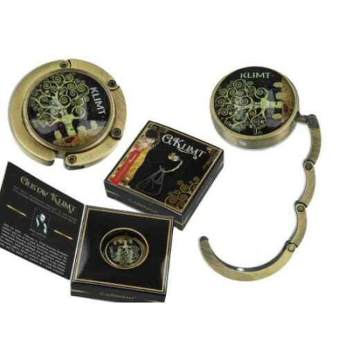 Gustav Klimt Életfa mintás táskatartó, fém, arany, 4,5x4,5x1,5cm