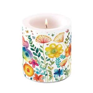Vibrant Spring fehér illatú gyertya virágmintával, 10x10cm - Ambiente