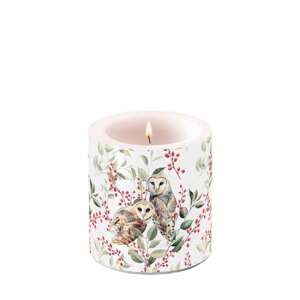 Barn owl couple átvilágítós gyertya, 8x7,5cm, virágmintával - Lakberendezés