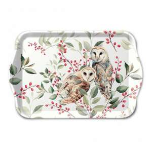 Műanyag tálca bagoly párral és virágmintával, 13x21cm - Tálca