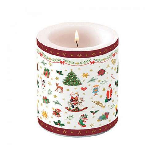 AMB.39314765 Ornaments all over red átvilágítós gyertya 10x10cm 106791863