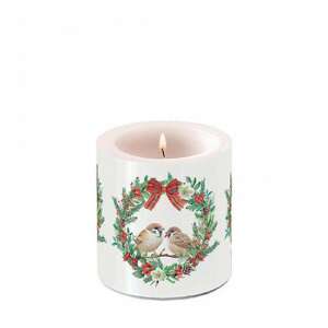 AMB.39218870 Sparrows in wreath ávilágítós gyertya 8x7,5cm 106791929 - Ambiente