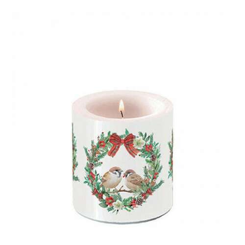 AMB.39218870 Sparrows in wreath ávilágítós gyertya 8x7,5cm 106791929