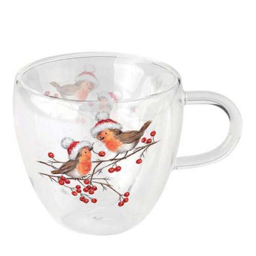 AMB.34418865 Christmas robins white duplafalú borosilicate üvegcsésze 0,25L 106791996