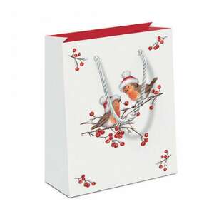 AMB.31218865 Christmas robins white papír ajándéktáska 22x13x25cm 106792007 - Művészet & Hobbi